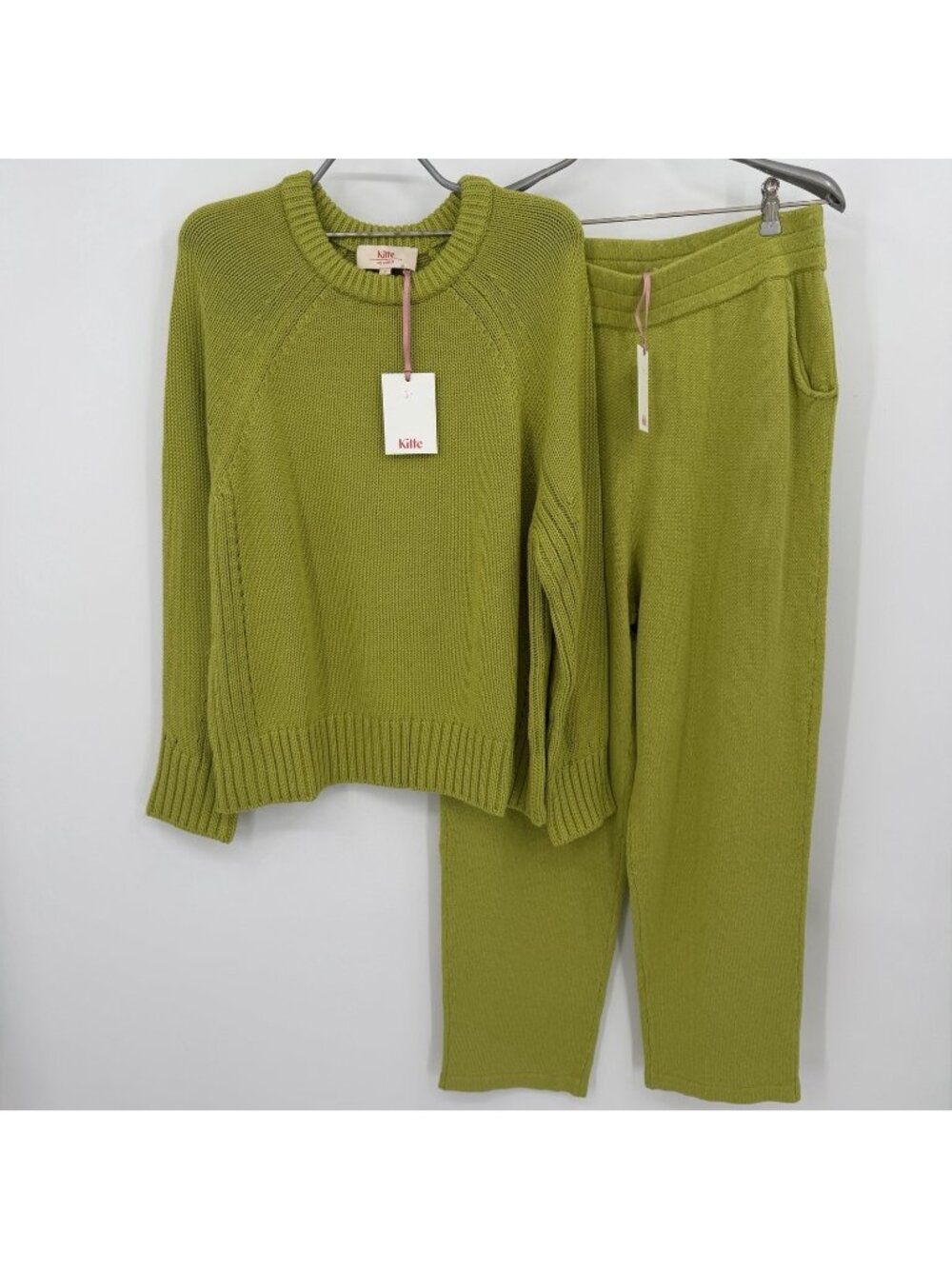 Kilte Collection Mia Sweater & Matching Pants Set in Kiwi L/XL Cotton-Cashmere